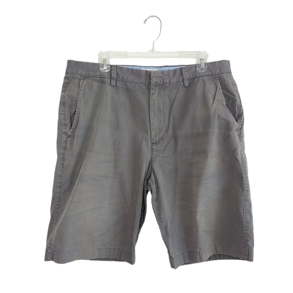 J.CREW Men Chino Shorts Size 36 Classic Flat Front 100% Cotton Gray Khaki EUC
